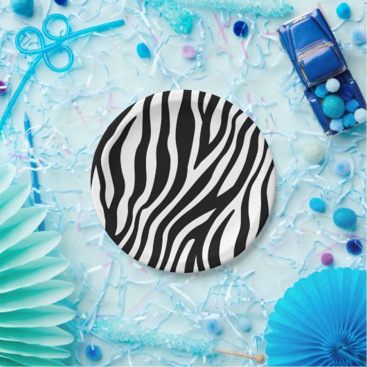 Zebra Print Black en White Stripes Pattern Papieren Bordje (Feest)