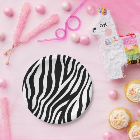 Zebra Print Black en White Stripes Pattern Papieren Bordje (Feest)