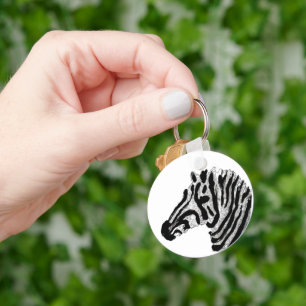 Zebra Print Black en White Stripes Sleutelhanger