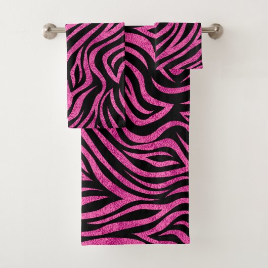 Zebra Print Black Hot Pink Bad Handdoek (Insitu)