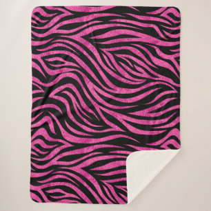 Zebra Print Black Hot Pink Sherpa Deken