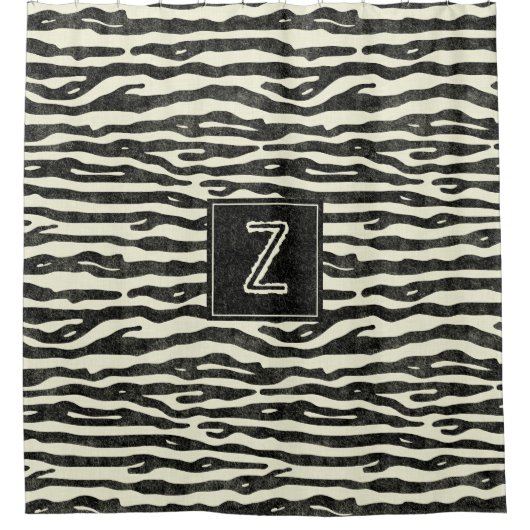 Zebra Print Black Striped Monogram Animal Patroon Douchegordijn (Voorkant)