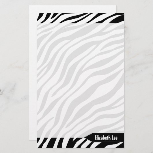 Zebra Print Black & White, speciaal gepersonalisee Briefpapier (Voorkant / Achterkant)