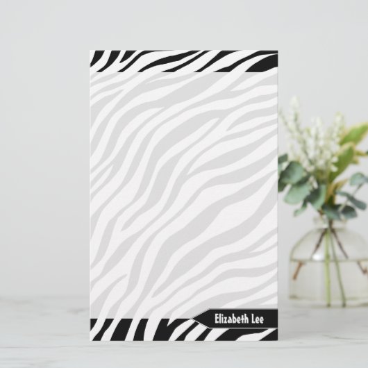 Zebra Print Black & White, speciaal gepersonalisee Briefpapier (Staand voorkant)