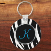 Zebra Print : blauw monogram : Sleutelhanger (Voorkant)