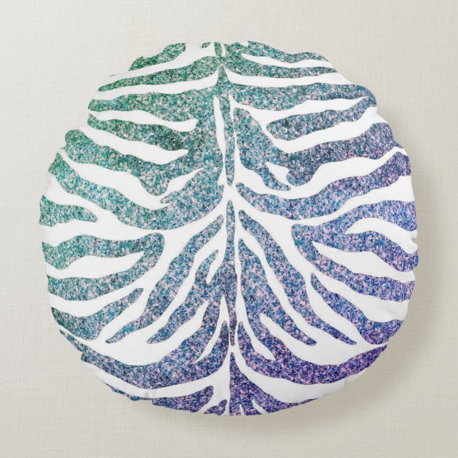 zebra print blauw Sierkussen Rond Kussen (Voorkant)