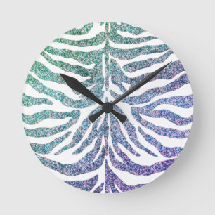 zebra print blauwe  ronde klok