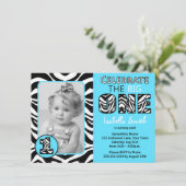 Zebra Print Blue First Birthday Kaart (Staand voorkant)