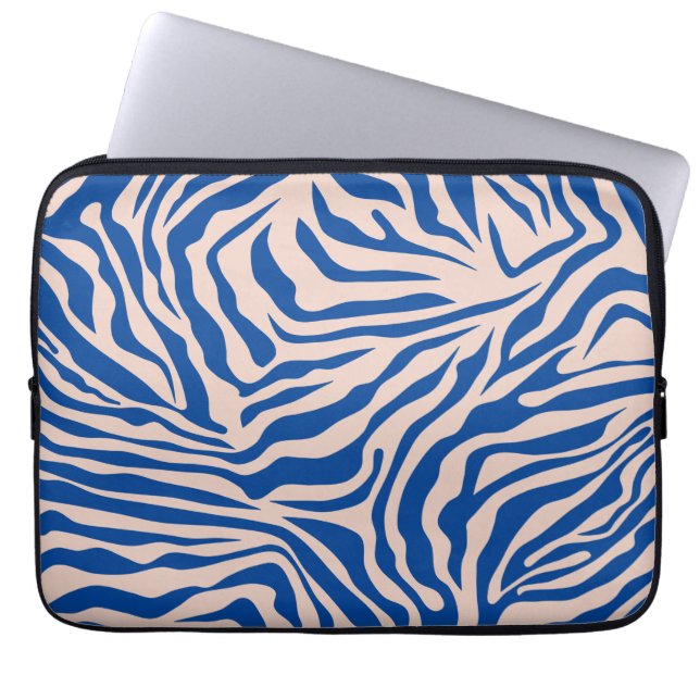 Zebra Print Blue Zebra Stripes Animal Print Laptop Sleeve (Voorkant)