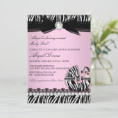 Zebra Print & Bow Baby Girl Baby shower Kaart (Staand voorkant)