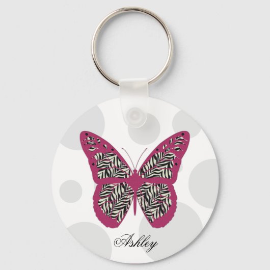 Zebra Print Butterfly Sleutelhanger (Voorkant)