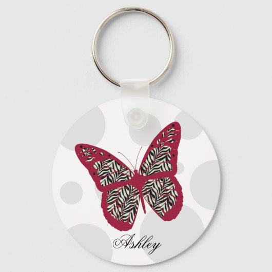 Zebra Print Butterfly Sleutelhanger (Voorkant)