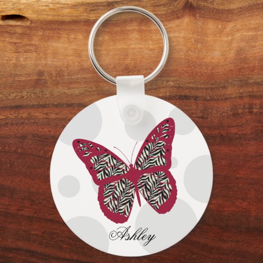 Zebra Print Butterfly Sleutelhanger (Voorkant)