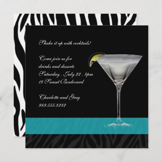 Zebra Print Cocktail Kaart (Voorkant / Achterkant)