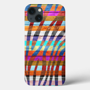 Zebra Print Colorful Wood iPhone 13 Hoesje