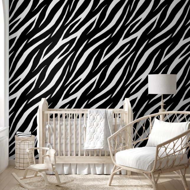 Zebra Print Cool Modern Stylish Black and White Behang (Kinderen)