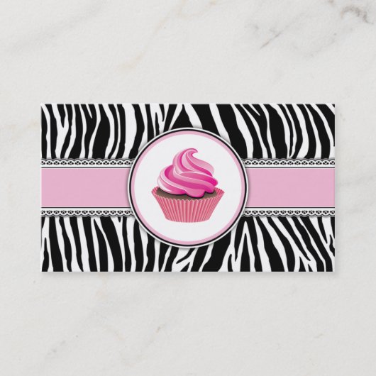 Zebra Print Cupcake bakkerij roze elegant Visitekaartje (Voorkant)