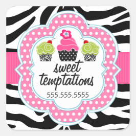Zebra Print Cupcake bakkerij Vierkante Sticker