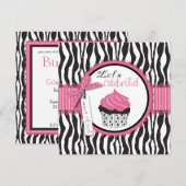 Zebra Print & Cupcake Birthday Kaart (Voorkant / Achterkant)