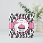Zebra Print & Cupcake Birthday Kaart (Staand voorkant)