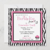 Zebra Print & Cupcake Birthday Kaart (Achterkant)