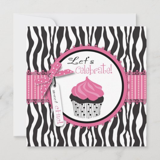 Zebra Print & Cupcake Birthday Kaart (Voorkant)