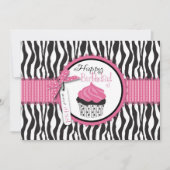 Zebra Print & Cupcake Birthday Kaart (Voorkant)