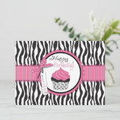 Zebra Print & Cupcake Birthday Kaart (Staand voorkant)