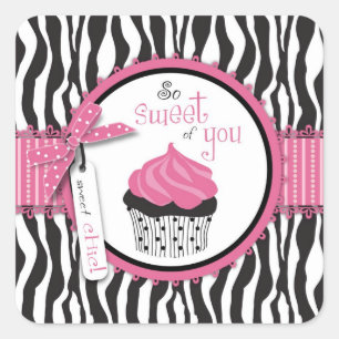 Zebra Print & Cupcake Dank u Vierkante Sticker