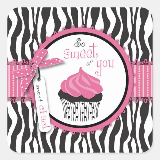 Zebra Print & Cupcake Dank u Vierkante Sticker (Voorkant)