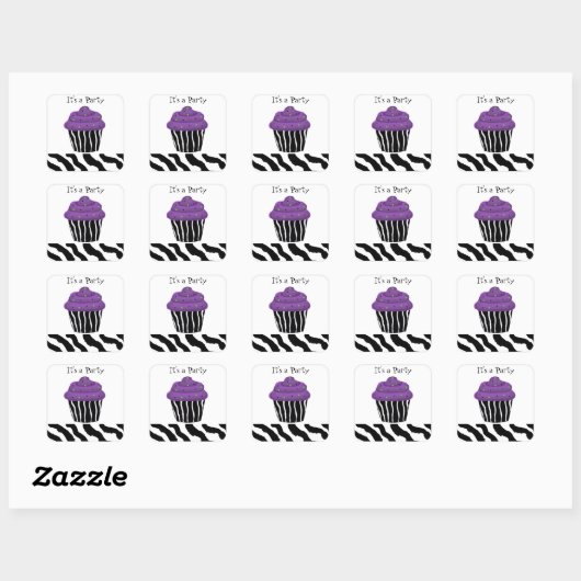 Zebra Print Cupcake Vierkante Sticker (Vel)