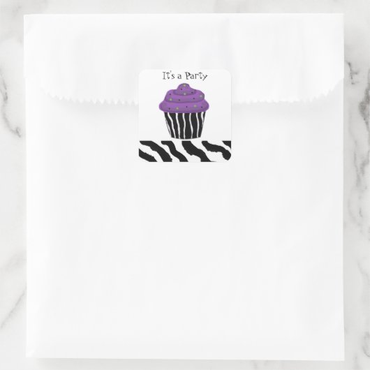 Zebra Print Cupcake Vierkante Sticker (Tas)