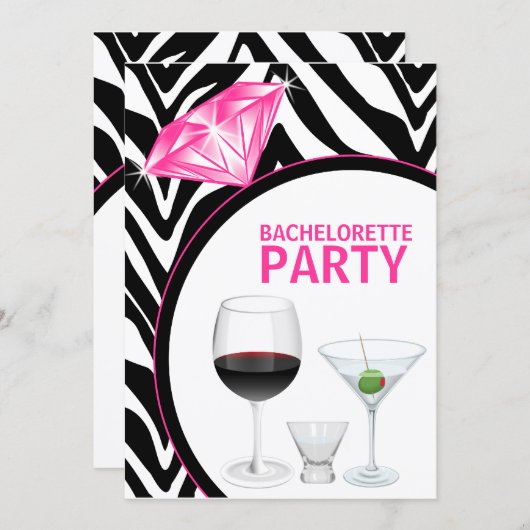 Zebra Print & Diamond Bachelorette Party Kaart (Voorkant / Achterkant)