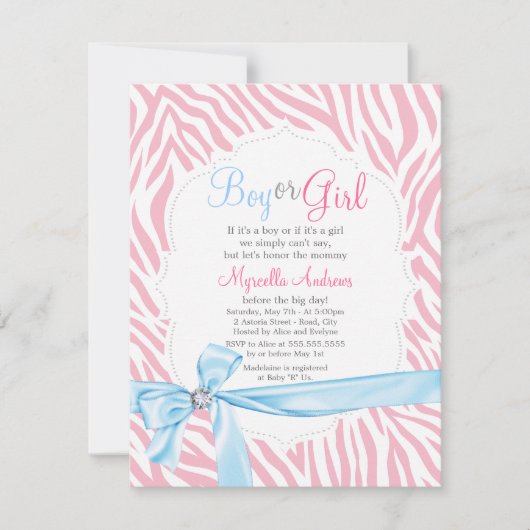 Zebra Print & Diamond Girl of Boy Baby shower Kaart (Voorkant)