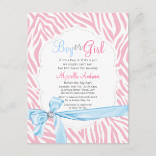 Zebra Print & Diamond Girl of Boy Baby shower Kaart