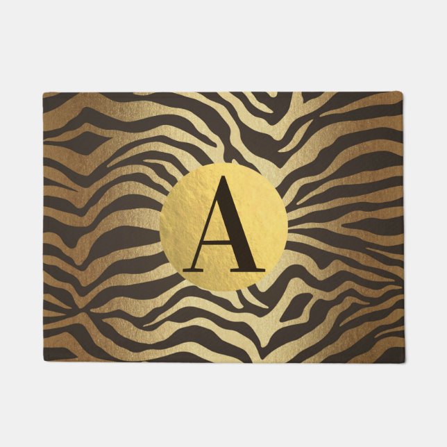 Zebra Print Dierenhuid Modern Glam Gold Chic Deurmat (Voorkant)
