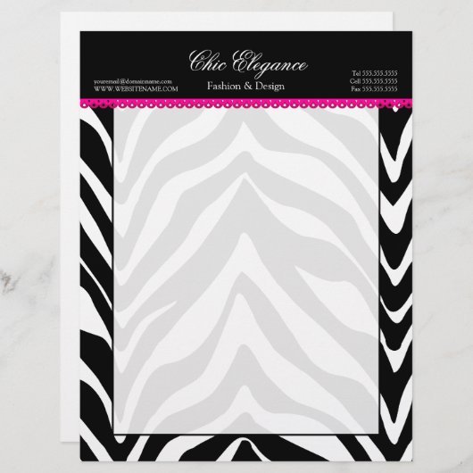 Zebra print en kant briefhoofd ontwerp (Voorkant / Achterkant)