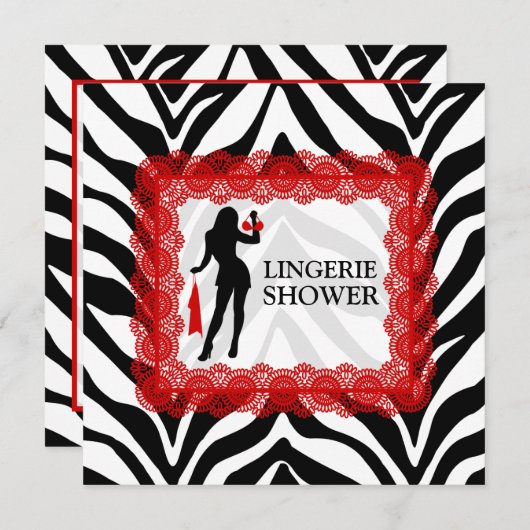 Zebra Print en Red Lace Lingerie Shower Kaart (Voorkant / Achterkant)