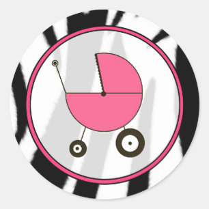 Zebra Print en Roze Baby Carriage Sticker