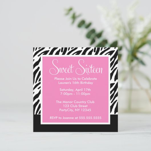 Zebra Print en Roze Kaart (Staand voorkant)