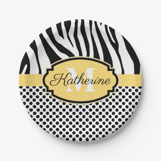 Zebra Print en Stip Patroon Papieren Bordje (Voorkant)
