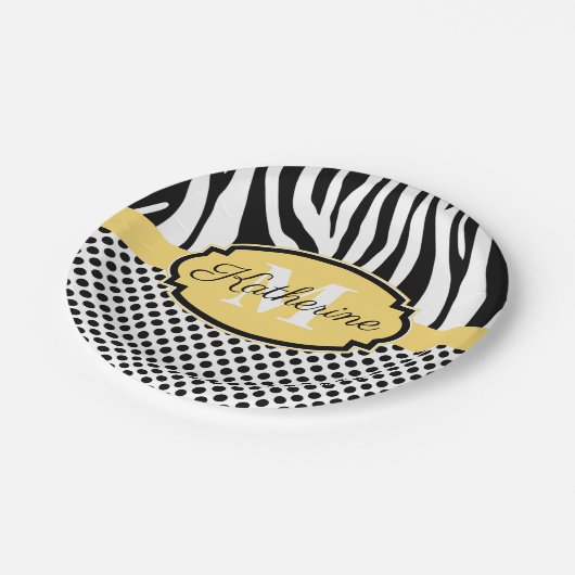 Zebra Print en Stip Patroon Papieren Bordje (Gekanteld)