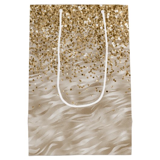 Zebra Print Faux Gold Glitter Medium Cadeauzakje (Achterkant)