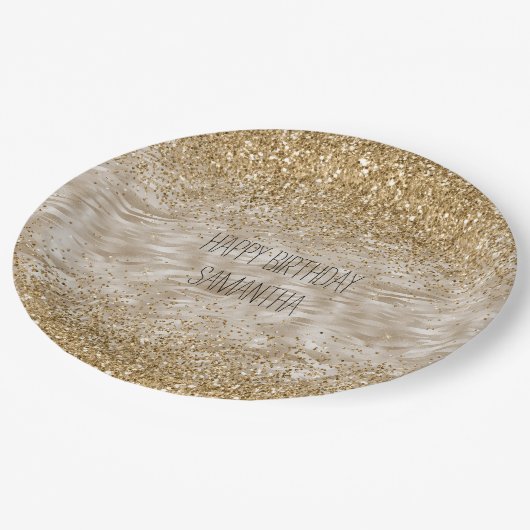 Zebra Print Faux Gold Glitter Papieren Bordje (Gekanteld)