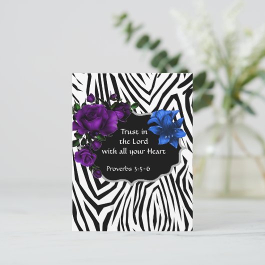 Zebra Print Floral Design Briefkaart Proverbs 3:5- (Staand voorkant)
