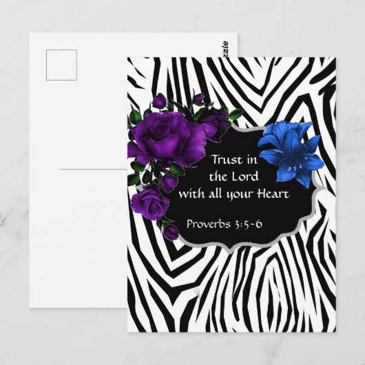 Zebra Print Floral Design Briefkaart Proverbs 3:5- (Voorkant / Achterkant)