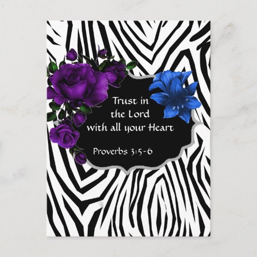 Zebra Print Floral Design Briefkaart Proverbs 3:5- (Voorkant)