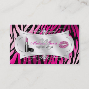 Zebra Print Fuchsia Black Glitter Cosmetology Visitekaartje