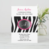 Zebra Print Fuchsia Glass Monogram Birthday Kaart (Staand voorkant)