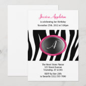 Zebra Print Fuchsia Glass Monogram Birthday Kaart (Voorkant / Achterkant)